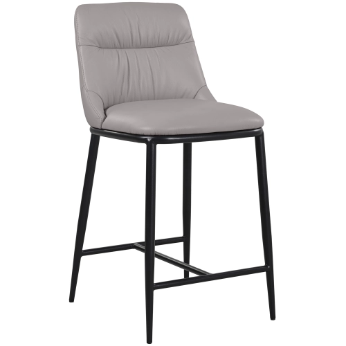 Tsuki Counter Stool in Grey Leather & Black Metal